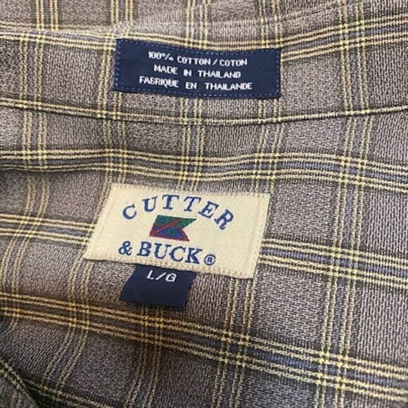 Cutter & Buck Gray/Yellow Plaid button down shirt, size L - Picture 3 of 3